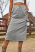 'Solana' Drawstring Waist Slit Denim Skirt - Celes Fashion